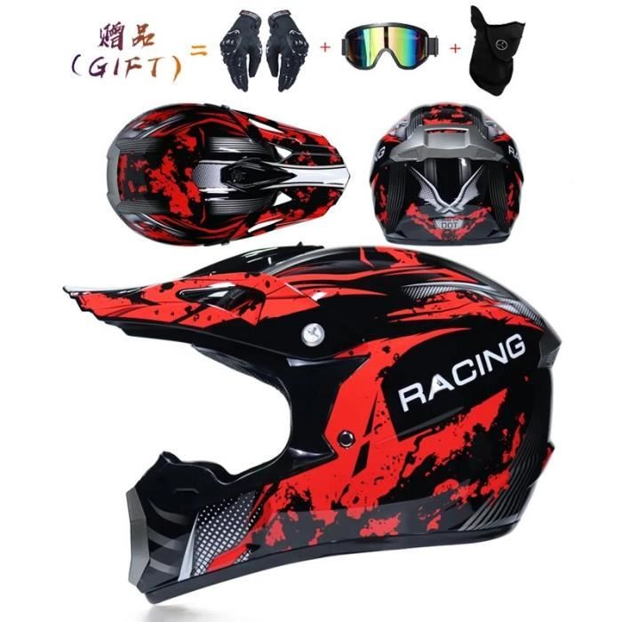 Casque Motocross Gmuret + Lunettes + Gants - Casque Tout-Terrain Enfant/Adulte, Dirt Bike Avec Protection