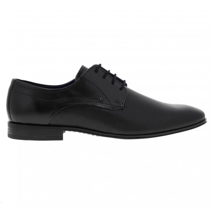 Chaussures Bugatti pour homme en cuir noir avec lacets noirs et cuir piqué à l'avant