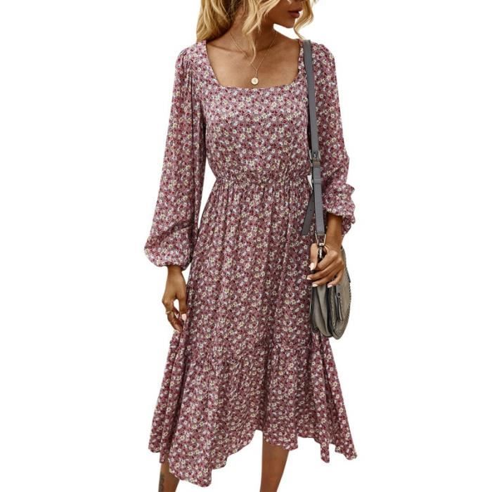 Robe Fleurie A Manches Longues Et Col Carre Pour Femme Rose Cdiscount Pret A Porter