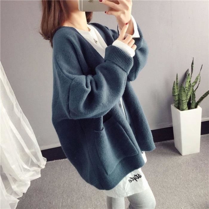 PULL Chandail a la mode pour femmes grande taille 3XL Style coreen grandes poches elegant chaud loisirs Type dark blue Blanc Cdiscount Pret a Porter