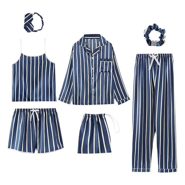 7 pièces ensembles de pyjamas pour femmes pyjama en fausse soie ...