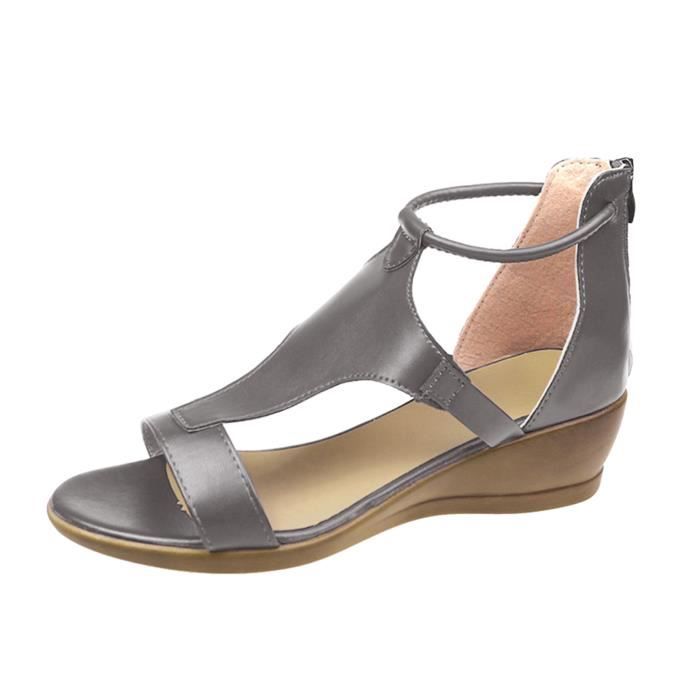 Chaussures décontractées à bout ouvert pour femmes d'été, sandales  compensées à glissière de couleur unie Gris - Cdiscount Chaussures
