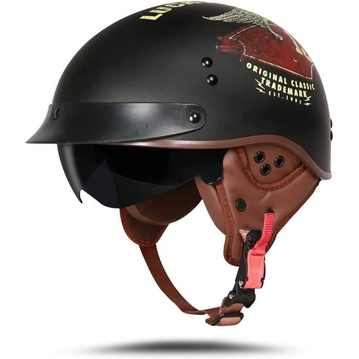 Rétro Style Allemand Demi-Casque, Adulte Cuir PU Moto Casque