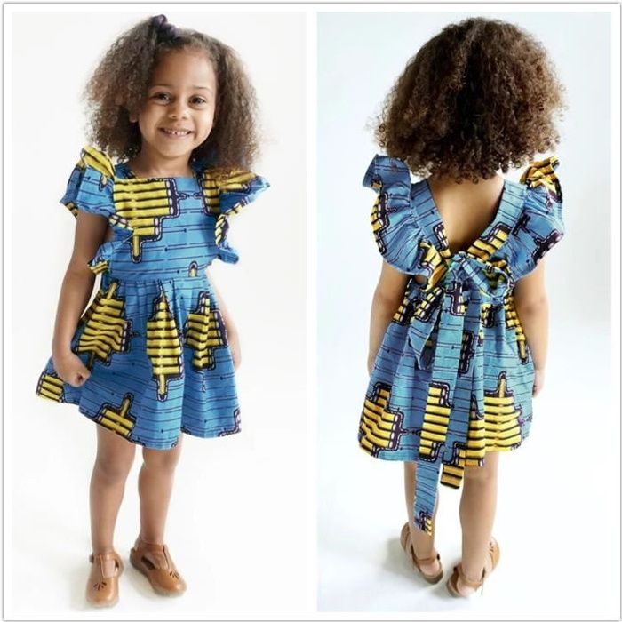 1-6 Ans Robe Dos Nu à Manches Volantées de Style Bohème Africain pour Bébé Enfant Fille