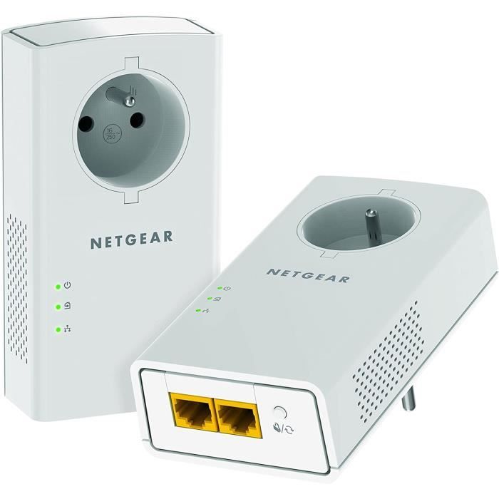 NETGEAR PLP2000-100FRS, Pack de 2 prises CPL 2000 Mbps avec Prise filtree et 2 Ports Ethernet, ideal pour avoir internet part