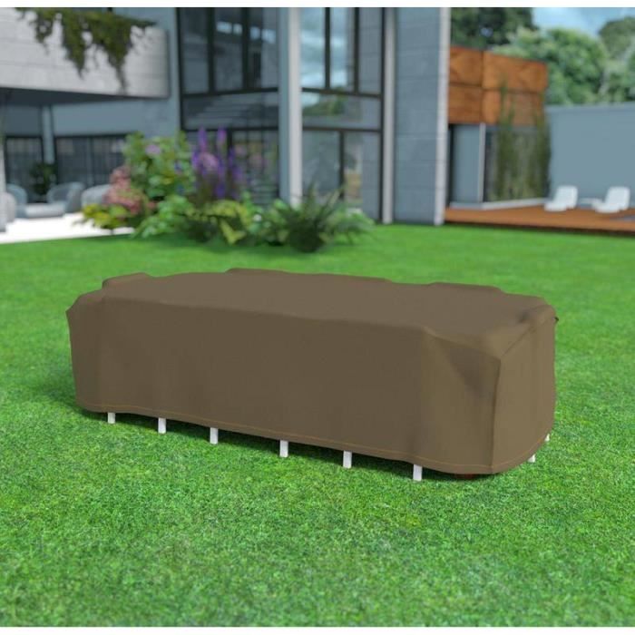 Housse de protection pour table rectangulaire + 8 chaises - NORTENE - 325x205x90cm - Marron - 90g/m2 Housse de protection pour table rectangulaire + 8 chaises - NORTENE - 325x205x90cm - Marron - 90g/m2