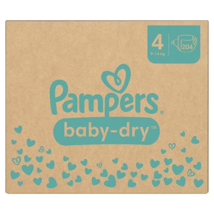 Couches Pampers Baby-Dry Taille 4 - 204 Couches - 9kg à 14kg