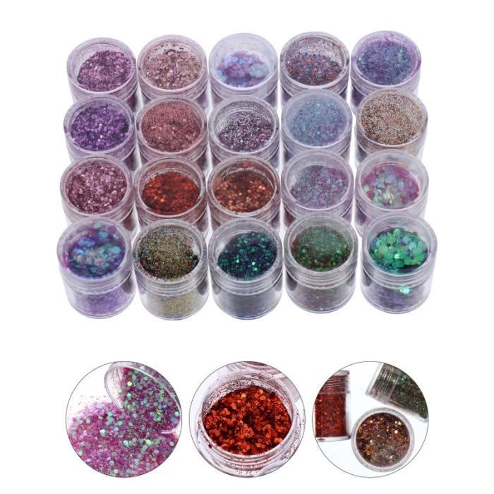 MELLIEX 24 Pièces Paillettes Ongles Nail Art Set, Poudre Pailletée Extra Fines Paillette Maquillage pour Festival Visage Corps Ongles Nail Art Decoration, avec Outils de Pinceaux
