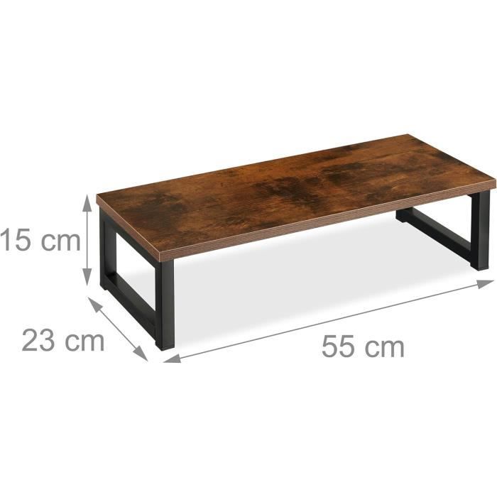 Relaxdays Rehausseur Écran PC Organiseur Bureau - Design Industriel Marron/Noir 15x40x23cm