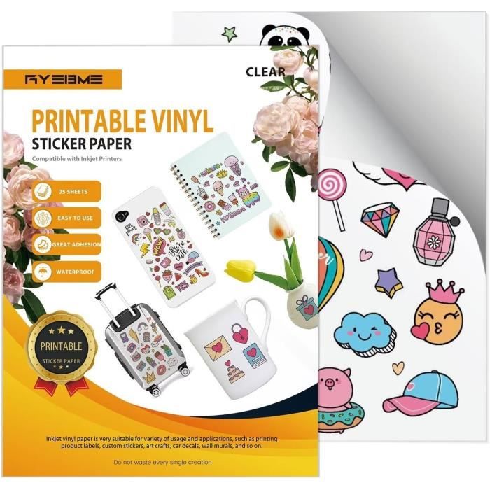Papier Autocollant Transparent 25 Feuilles Papier Transparent Imprimable A4 Pour Imprimante Jet
