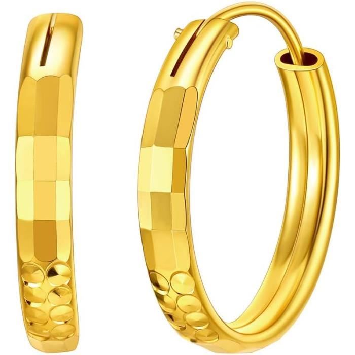 18K or Sur 925 Argent Diamant Accent Bicolore Demi Boucles D'Oreilles