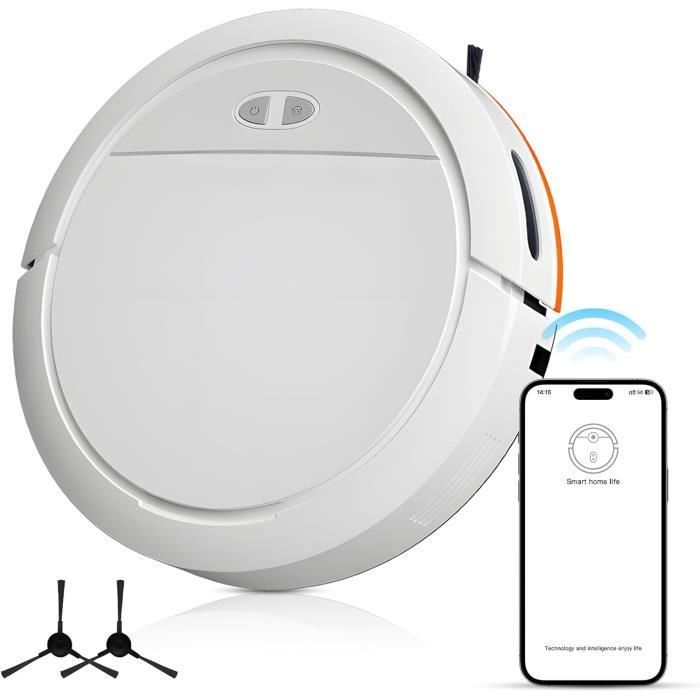 Aspirateur Robot Intelligent + Vadrouille - Pour Sols Durs Et Tapis - Conçu Pour Les Poils D'animaux - Silencieux Et Mince