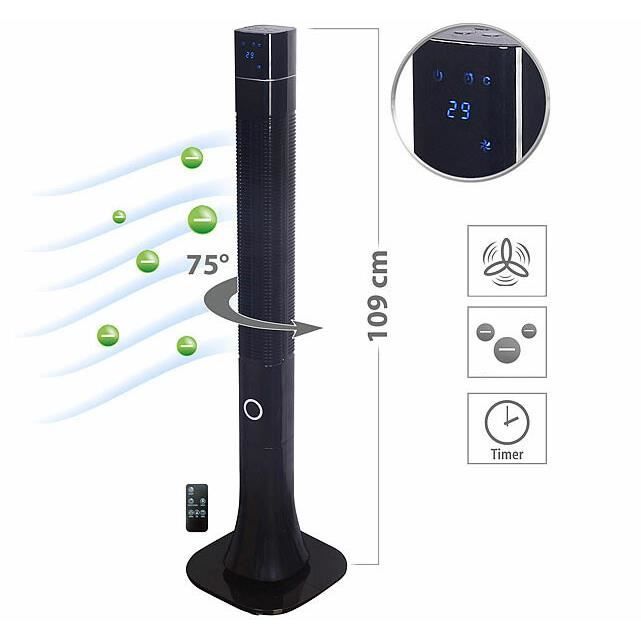 Ventilateur colonne - SICHLER HAUSHALTSGERATE - VT-380 - 60 W - Oscillation - Ioniseur - Sichler Haushaltsgerate