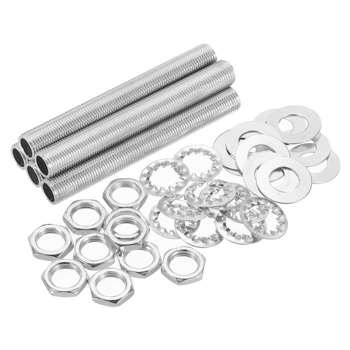 Tube fileté mâle pour lampe SOURCING MAP 8cm Tige Creuse avec Encoches Écrous Rondelles 1/8IP Luminaire Plafonnier Assemblage 35pcs