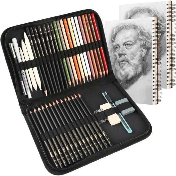 Outil Dessin HIFORNY Kit De Dessin 42 Pièces, Kit De Croquis Avec Crayons Graphite Kit Dessin Faber Castell