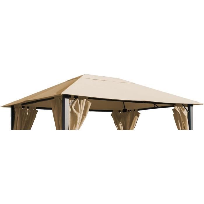 Toile De Rechange Pour Pavillon Tonnelle Tente 296 X 296 Cm Polyester Haute Densité - 4 Rideaux Et 4 Moustiquaires Beige