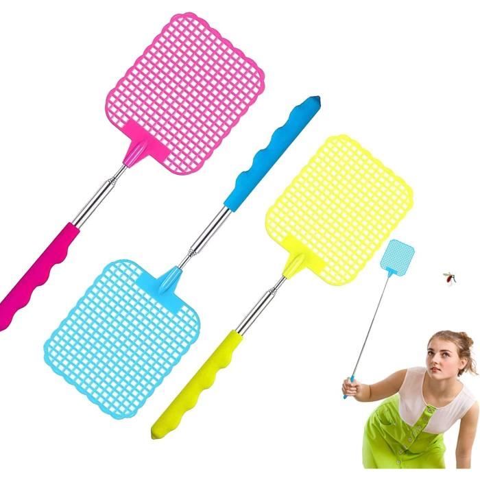 Tapette à Mouches Télescopique Extensible 26 à 72 Cm - Manche En Acier Inoxydable - Pour Intérieur Et Extérieur - Couleur Bleu