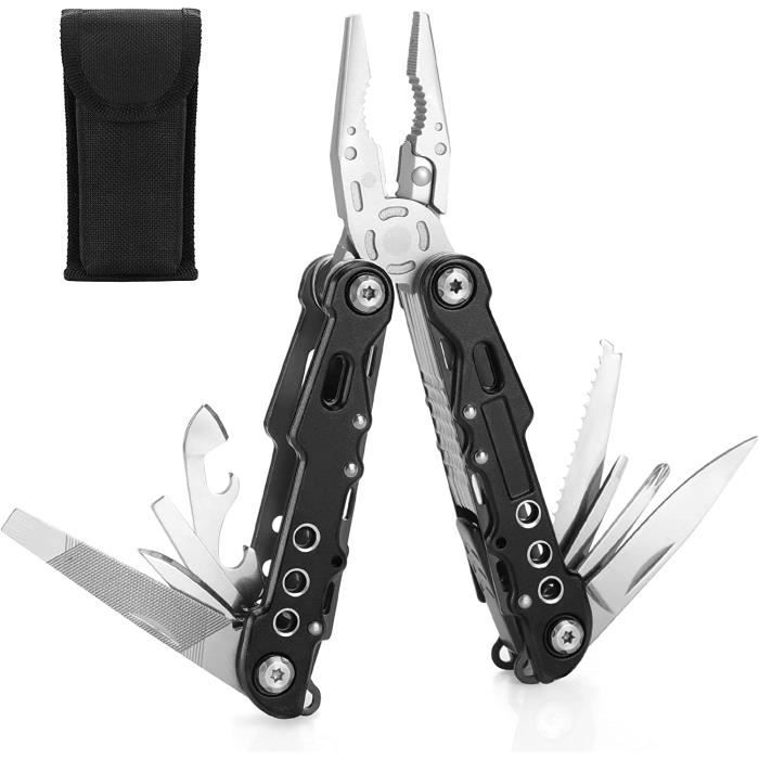 Couteau Multitool 12-en-1 – Pliant, Acier Inox, étui Noir, Pour Outdoor
