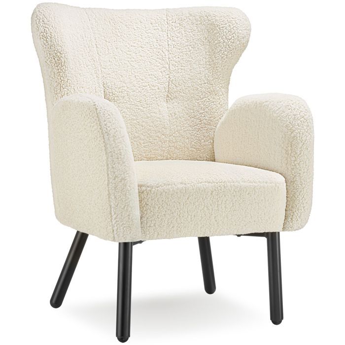 Assise - TECTAKE - Fauteuil VÄNERSBORG rembourré avec tissu bouclé accoudoirs larges et grand dossier ergonomique - Beige