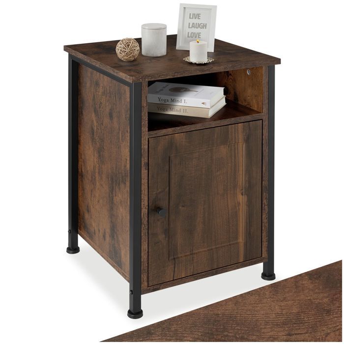 Table de chevet - TECTAKE - Chevet BLACKBURN avec porte magnétique et étagère en bois et acier 40 x 42 x 60 5 cm - Bois foncé Table de chevet - TECTAKE - Chevet BLACKBURN avec porte magnétique et étagère en bois et acier 40 x 42 x 60 5 cm - Bois foncé