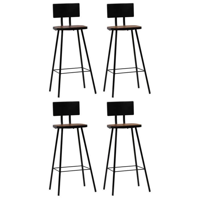 vidaXL 4x Chaises de Bar Bois Massif de Récupération Marron Foncé Tabouret 245391