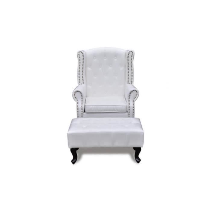 fauteuil chesterfield avec ottoman assorti blanc