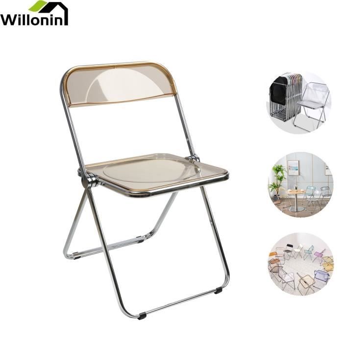 Willonin® Chaise pliante en acrylique 46x46x77 cm Ambre chaise empilable pour salon salle à manger