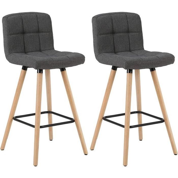 WOLTU Lot de 2 Tabourets de Bar avec Repose-Pieds Chaise de bar Design en Bois Massif et Lin Gris Foncé WOLTU Lot de 2 Tabourets de Bar avec Repose-Pieds Chaise de bar Design en Bois Massif et Lin Gris Foncé