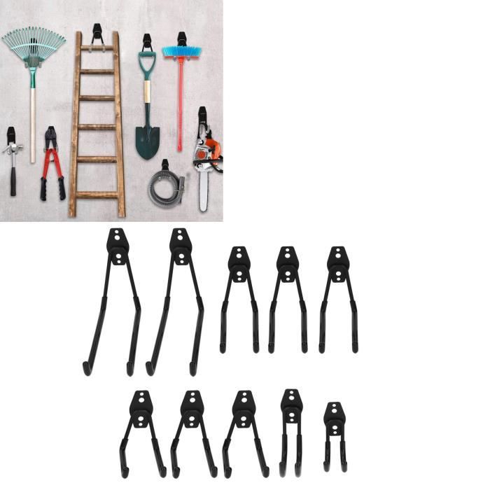 5 Crochets Pour Panneau Grille Mural - Longueur 20 Cm, Noir - Fixation Sans Outil, Rangement Atelier, Garage