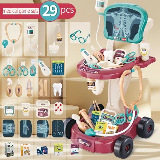 Jeu De Rôle 3-8 Ans Kit Docteur Enfant AIQI 26 Pièces - Chariot Medical Son Lumière 3-7 Ans Chariot Docteur Jouet