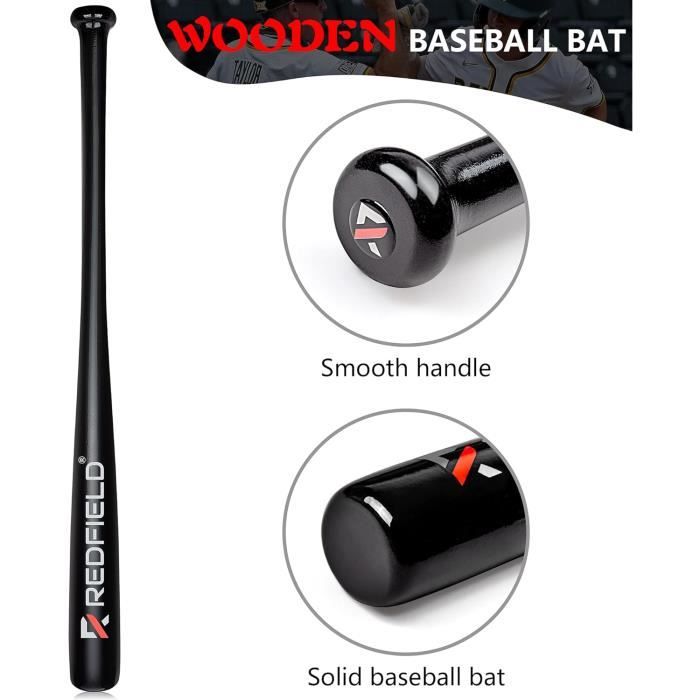 Batte De Baseball Redfield - Bois D'hévéa Massif, 76 Cm, écologique, Noir Ou Naturel
