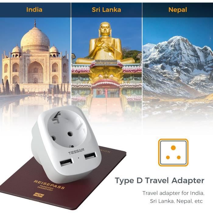 Lot de 2 adaptateurs de prise de voyage européens, adaptateur de prise