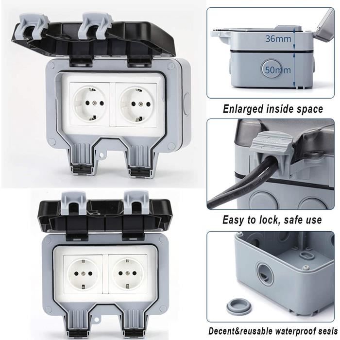 MONZANA Prise De Jardin Extérieure 4 Ports IP44 - Piquet Inox - Noir - Étanche Et Sécurisée