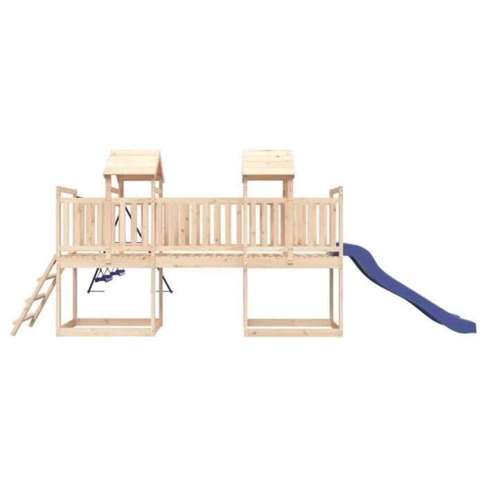 Aire De Jeux Extérieur En Bois De Pin Massif – Tour Avec Plateforme 90 Cm – 446x186x214 Cm – Poids 51,25 Kg – Brun