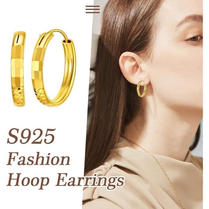 Boucles D'oreilles Créoles Diamant – Argent 925 Plaqué Or 18K, 26mm Thaïlande