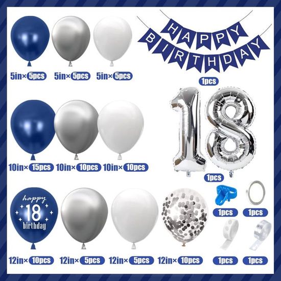 23 Pièces Décoration 18e Anniversaire Garçon Bleu Argent
