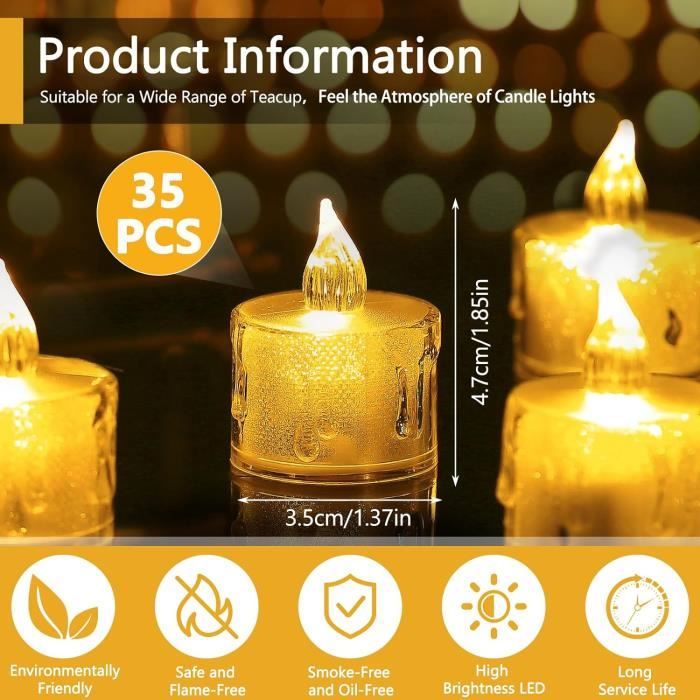 Lot De 12 Bougies LED Sans Flamme Avec Fonction Minuteur Pour Bougies Chauffe