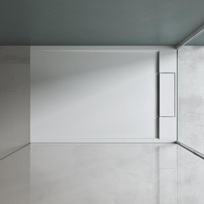 BAC À DOUCHE 80X120 CM BLANC EFFET PIERRE RÉSINE SANS BONDE RÉDUCTIBLE