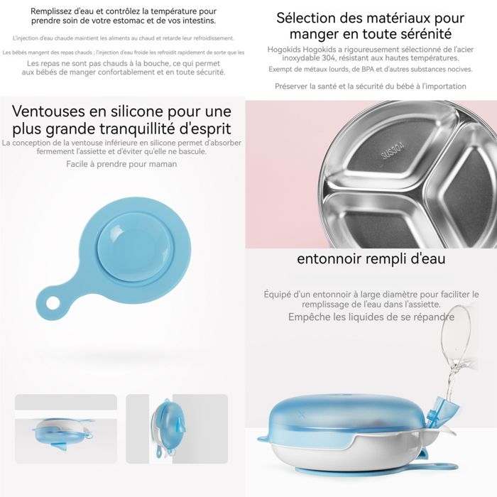 TD Assiette chauffante bebe antiderapante eau chaude silicone 6 mois et plus enfant apprentissage alimentation bol compartiments Cdiscount Puericulture Eveil bebe