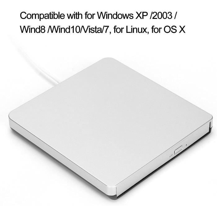Rodzon Lecteur CD DVD Externe USB 3.0, Graveur CD/DVD /-RW/ROM Transmission  à Grande Windows 10/8 / 7 / XP/Vista/Linux/Mac OS : : Informatique