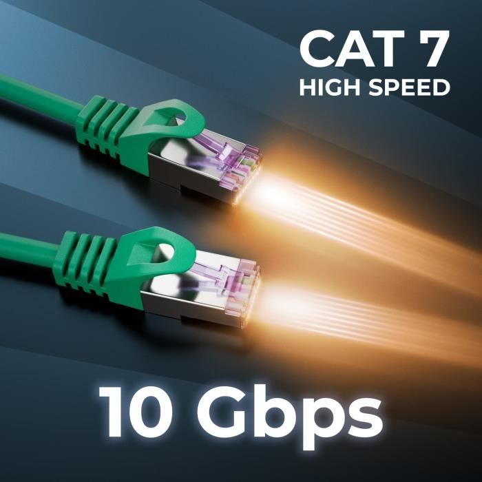Câble Réseau Cat7 10 Gbits/s - 10x0,25m - RJ45 - 10 Couleurs - Double Blindage - 7