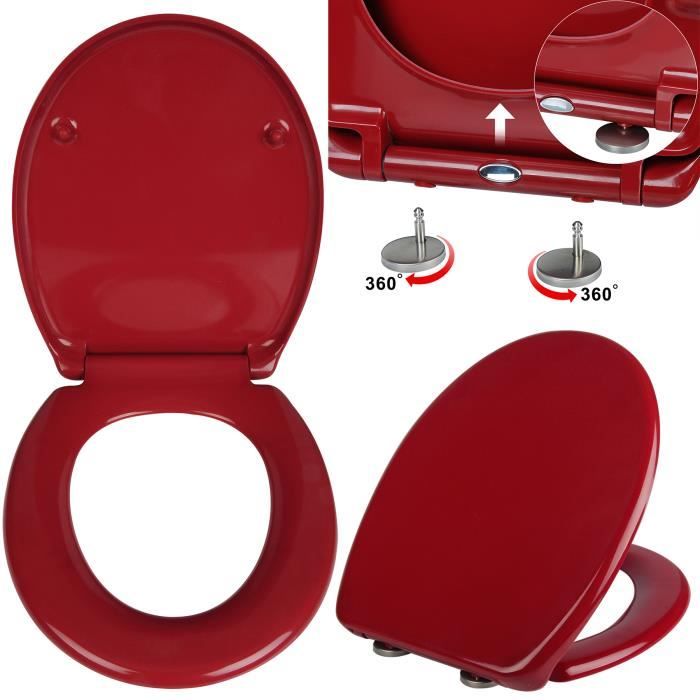 WOLTU Abattant de toilette en duroplast avec charni re Couvercle de WC fixation rapide antibact rienne 44.6x37.3cm Bordeaux