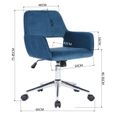 Chaise de Bureau Fauteuil Bureau Ergonomique Hauteur Réglable en Velour Bleu-3