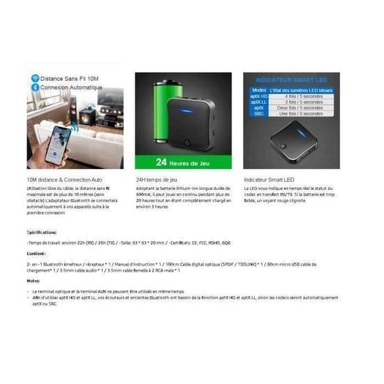 Indicateur I 20 Manuel D Utilisation Letouch 2 En 1 Adaptateur Sans Fil Audio Optique Hd Recepteur D Emetteur Bluetooth 5 0 Transmetteur Pour Pc Tv 24h Grande Batterie