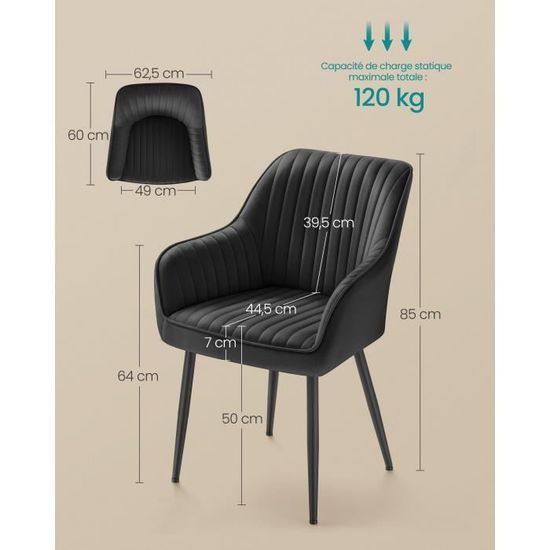 Lot De 6 Chaises Salle à Manger JZGORC - Empilables, Rembourrées Tissu Peluche Gris Foncé - Pieds Métal Noir