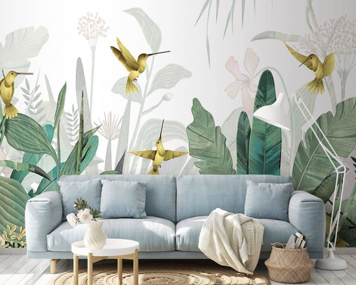 Papier Peint Panoramique 350x256 cm 3D Jungle Tropical Feuilles Plantes ...