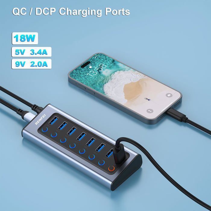Hub USB 3.0 BENFEI 4 Ports – Répartiteur Haute Vitesse 5 Gbps, Compact Et Plug-and-Play Pour PC, PS5, Xbox