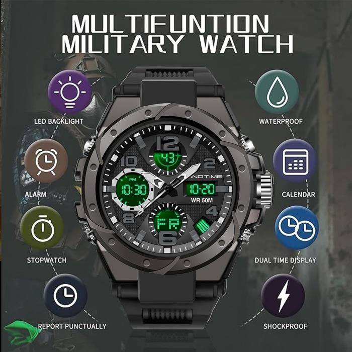 SANDA 6130 double affichage hommes montres Sport étanche montre électronique militaire homme alarme chronomètre