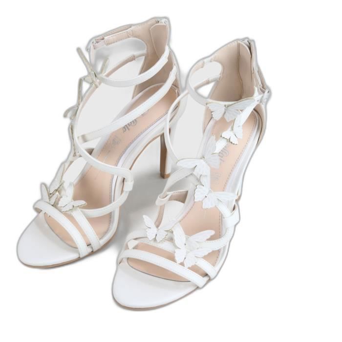 Sandales femme a talon en cuir Buffalo Yana ivoire 42 avec applications papillons Achat Vente Sandales femme a talon en cuir Buffalo Yana ivoire 42 avec applications papillons pas cher Cdiscount