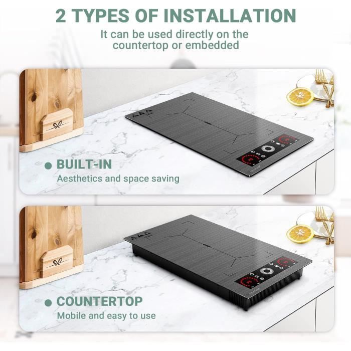 Double Plaque De Cuisson électrique à Induction - 4 400 W - 2 Brûleurs - Zones De Cuisson - 8